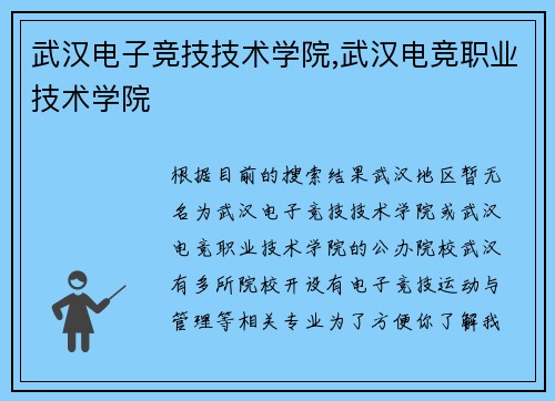 武汉电子竞技技术学院,武汉电竞职业技术学院